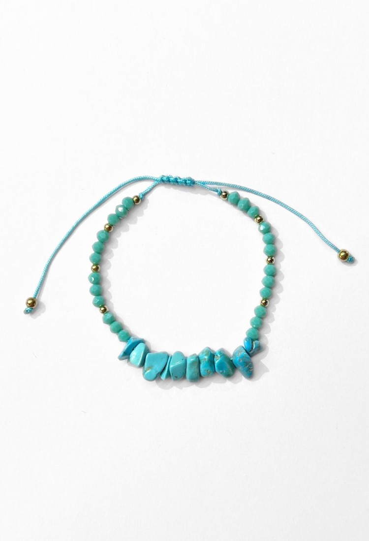 Women's Macrame Bracelet with Natural Turquoise Stone and Shiny Beads 527299-6