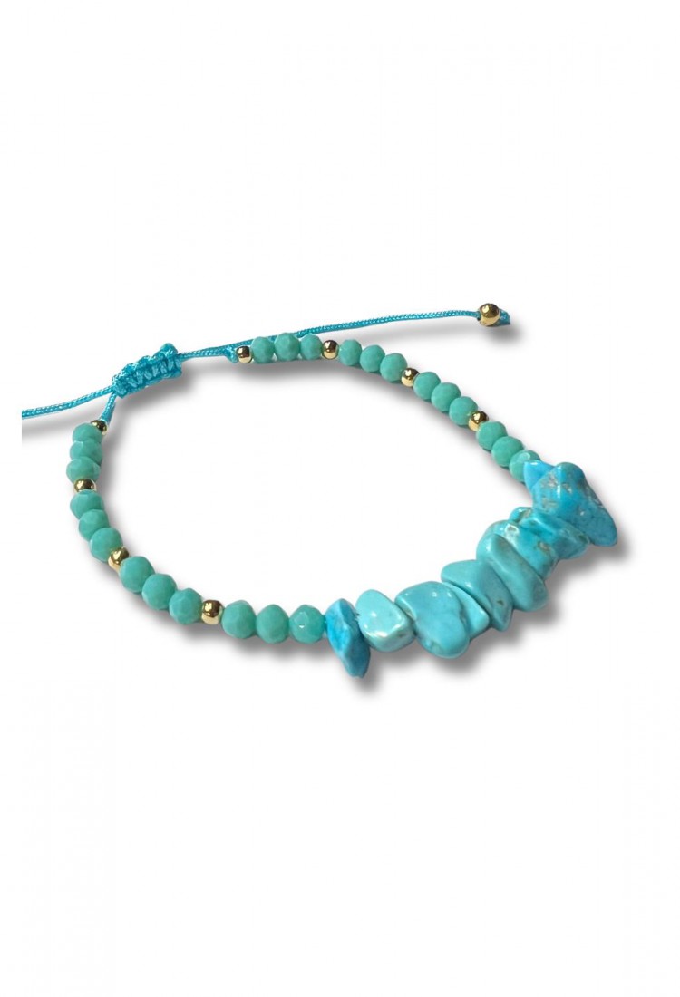 Women's Macrame Bracelet with Natural Turquoise Stone and Shiny Beads 527299-6