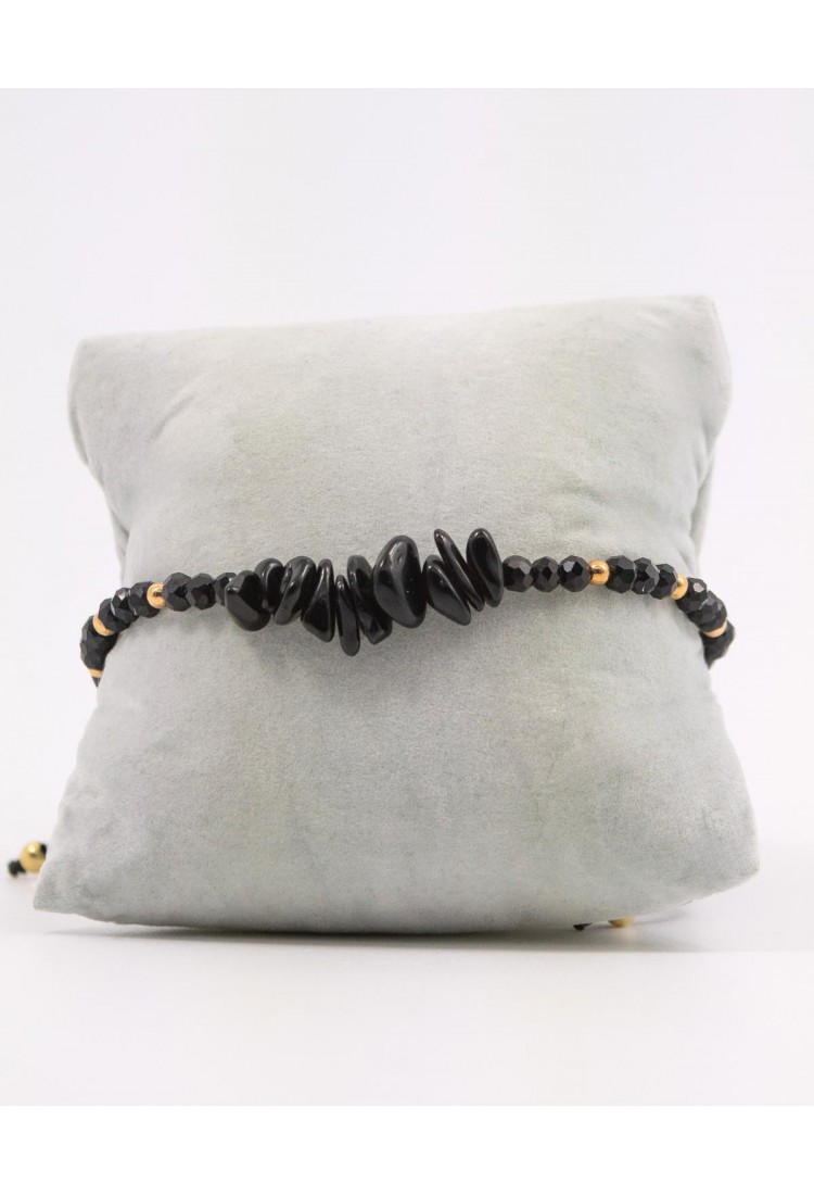 Women's Macrame Bracelet With Natural Black Onyx Stone and Shiny Beads 527299-7