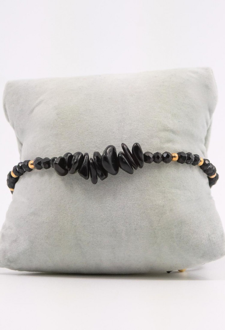 Women's Macrame Bracelet With Natural Black Onyx Stone and Shiny Beads 527299-7