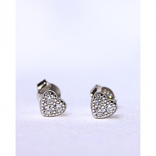 Women's Silver Heart Earrings With Shiny Stones 527359