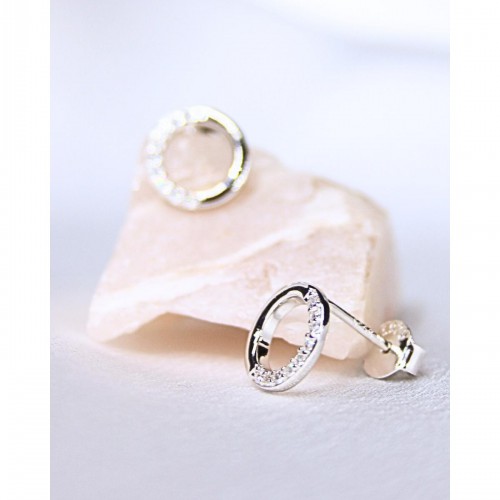 Women's Silver Circle Earrings With Shiny Stones 527358