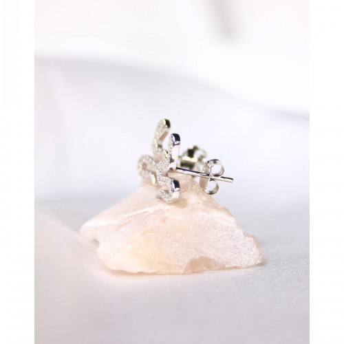 Women's Silver Snake Earrings With Shiny Stones 527360