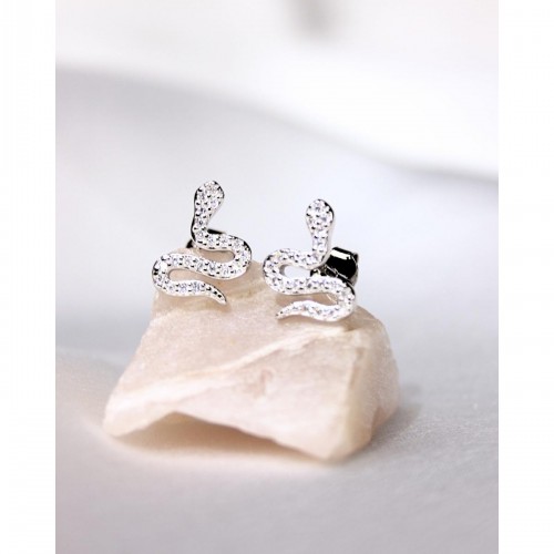 Women's Silver Snake Earrings With Shiny Stones 527360