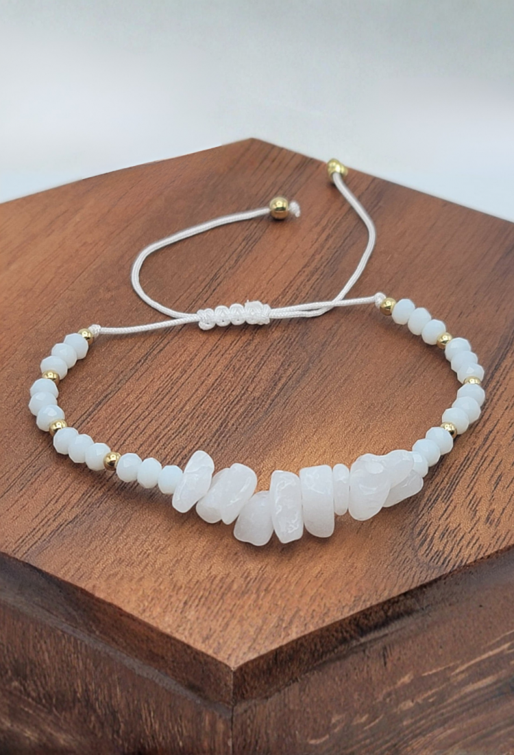 Γυναικείο Μακραμέ Βραχιόλι με Milky Quartz Πέτρες 527299-11