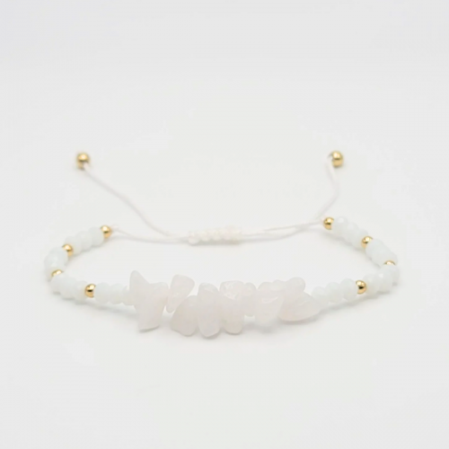 Women's Macrame Bracelet with Milky Quartz Stones 527299-11