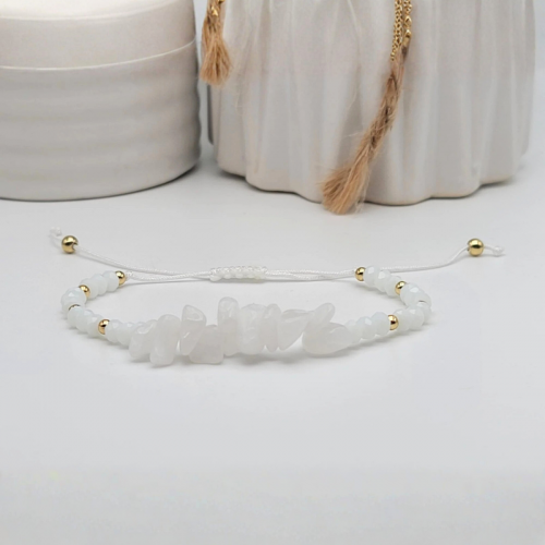 Women's Macrame Bracelet with Milky Quartz Stones 527299-11