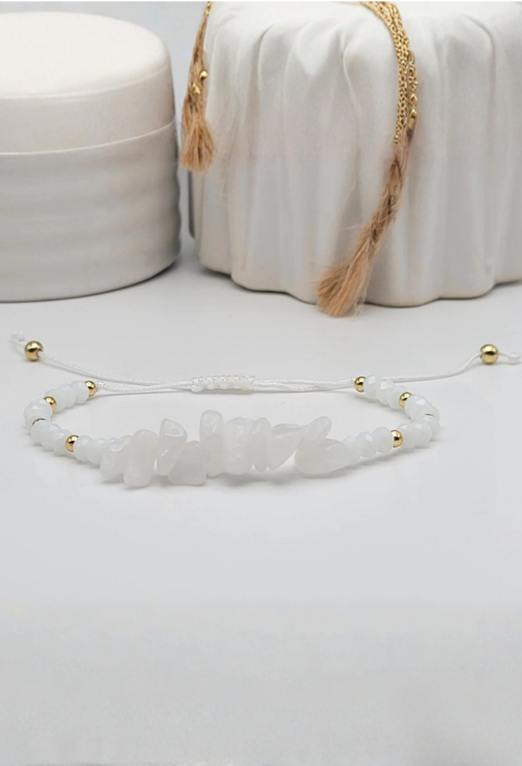 Γυναικείο Μακραμέ Βραχιόλι με Milky Quartz Πέτρες 527299-11