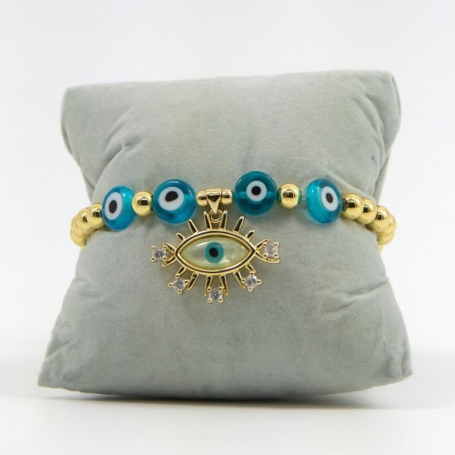 Women's Elastic Evil Eye Bracelet with Gold Beads 527294-1
