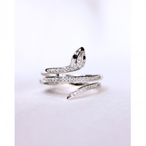 Women's Silver Snake Ring With Shiny Stones 527361