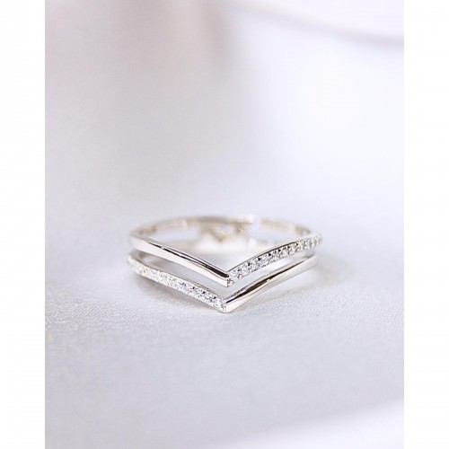 Women's Silver Ring Double V With Shiny Stones 527366
