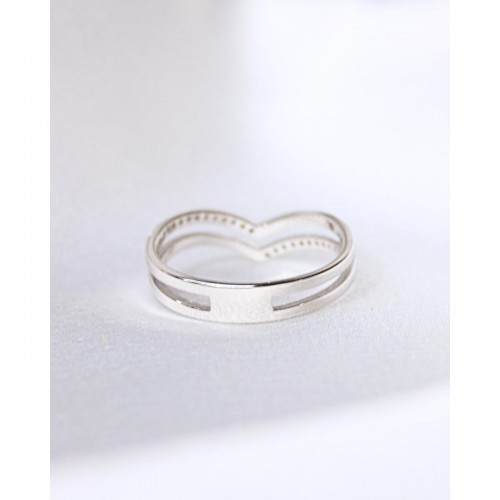 Women's Silver Ring Double V With Shiny Stones 527366