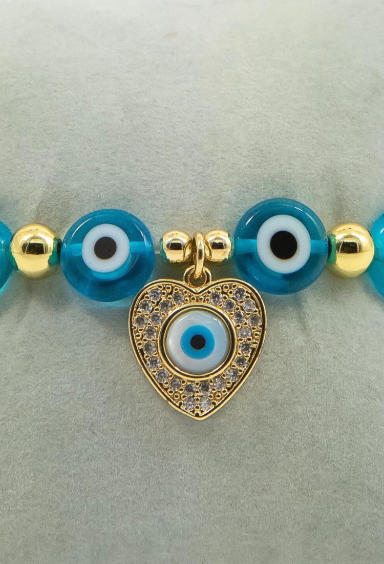 Women’s Elastic Bracelet with Heart and Evil Eye 527282-2