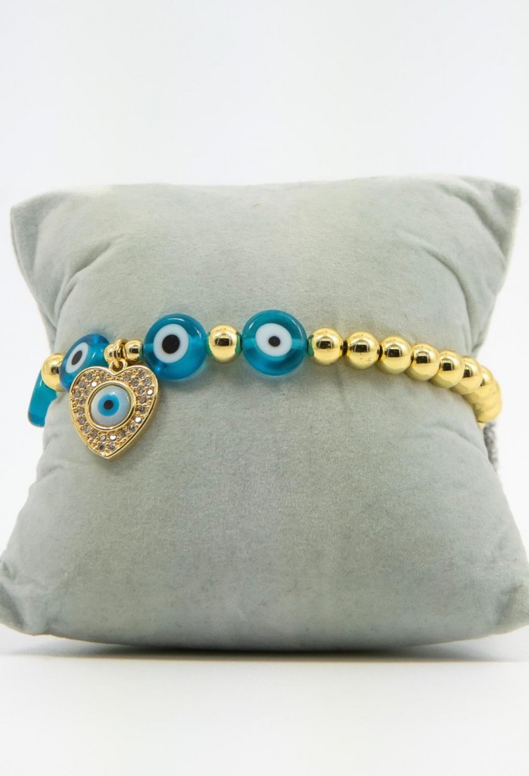 Women’s Elastic Bracelet with Heart and Evil Eye 527282-2