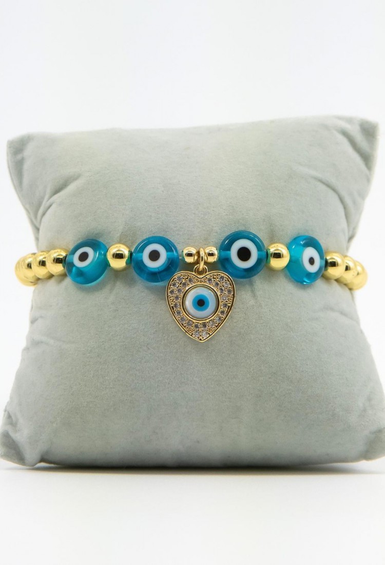 Women’s Elastic Bracelet with Heart and Evil Eye 527282-2