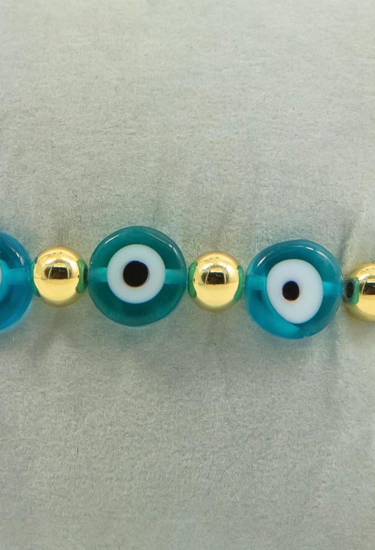 Γυναικείο Βραχιόλι Ελαστικό Evil Eye Με Γυάλινα Μάτια Και Χρυσές Χάντρες 527286-1