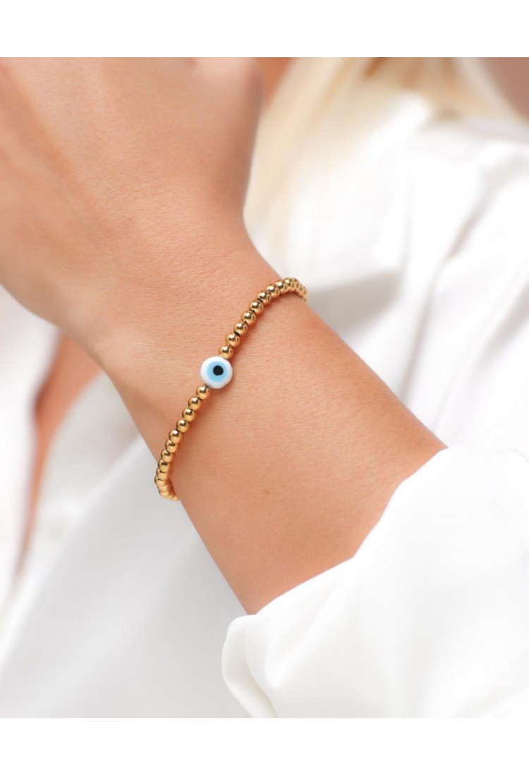 Γυναικείο Ελαστικό Βραχιόλι Με Evil Eye Μάτι Και Χάντρες Ορείχαλκου 527292-2