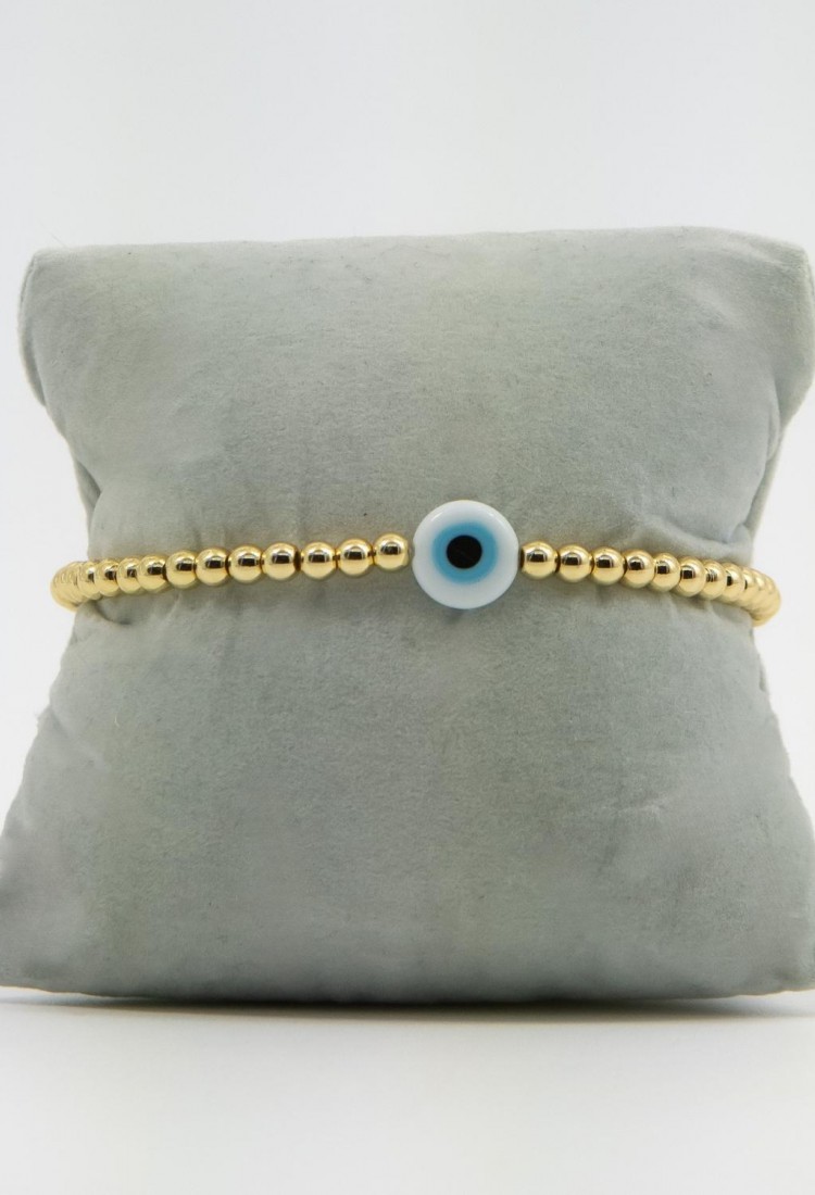 Γυναικείο Ελαστικό Βραχιόλι Με Evil Eye Μάτι Και Χάντρες Ορείχαλκου 527292-2