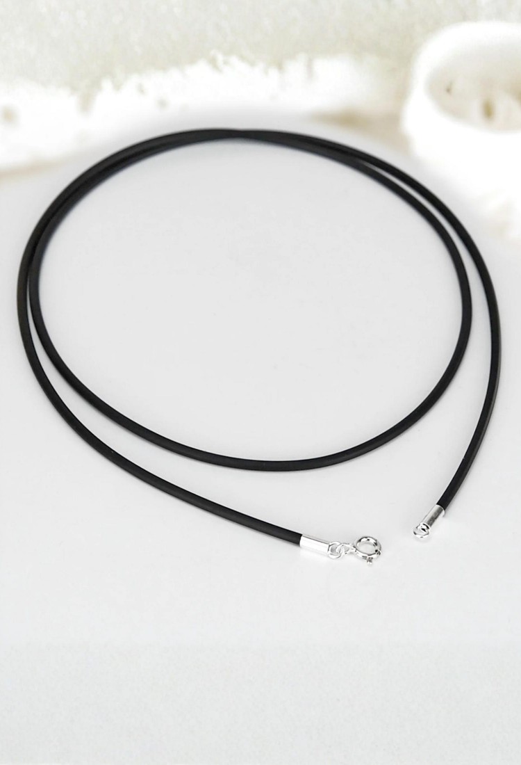 Κορδόνι Λαιμού Καουτσούκ 2mm 43cm Με Ασήμι 925 Κούμπωμα RCK250-2
