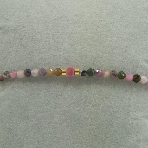 Women’s Thin Macrame Bracelet With Natural Multicolor Tourmaline Stones 527301-2
