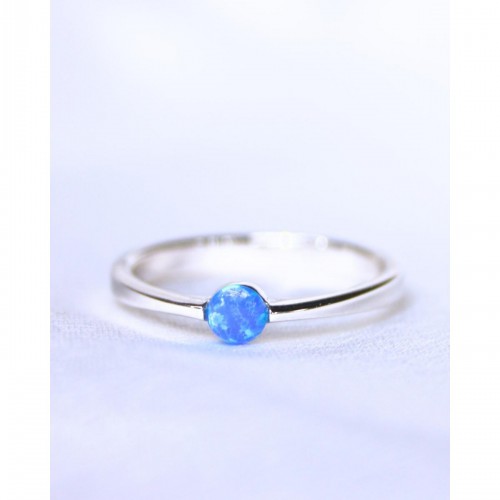 Women's Blue Opal Ring Silver 925 Minimal Design 527382-1