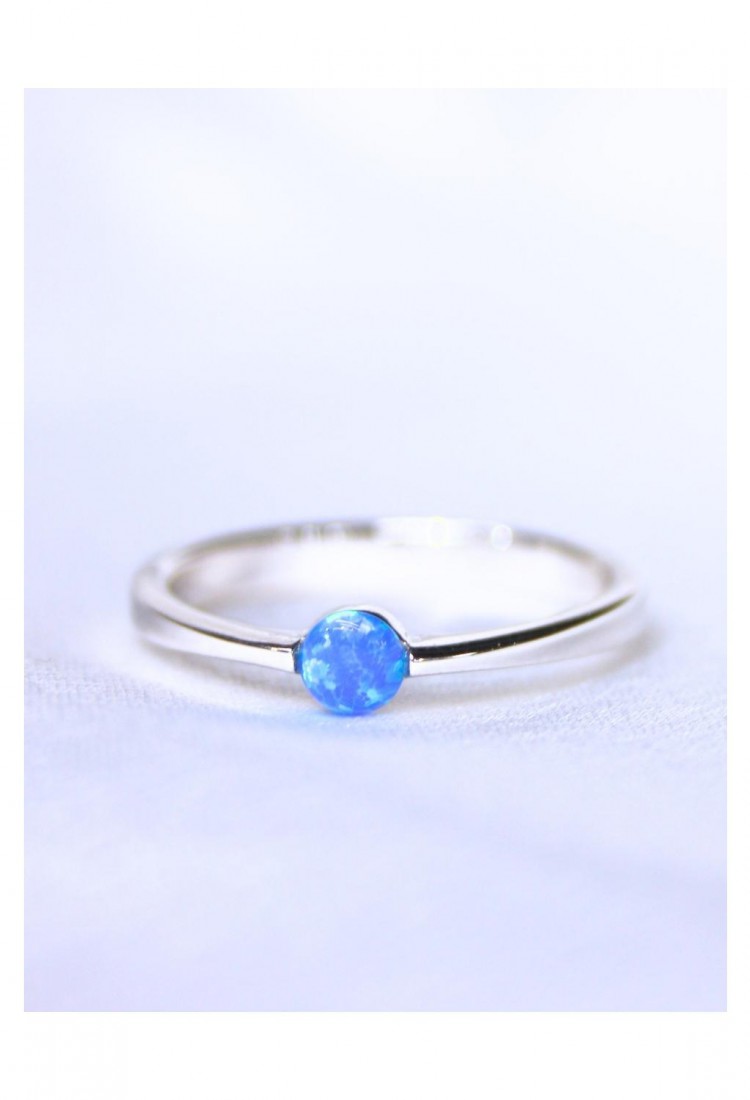 Women's Blue Opal Ring Silver 925 Minimal Design 527382-1
