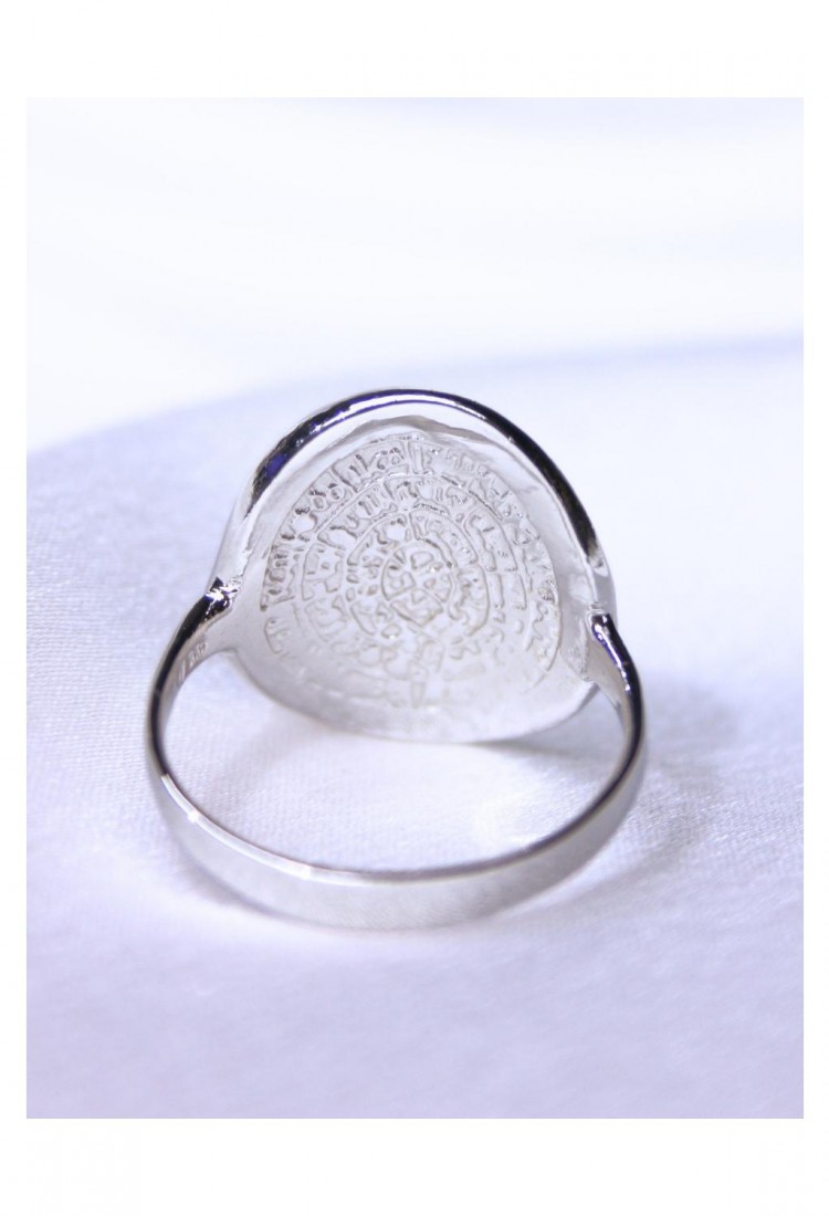 Women's Silver 925 Opal Rhodium Plated Ring with Phaistos Disc Design 527379