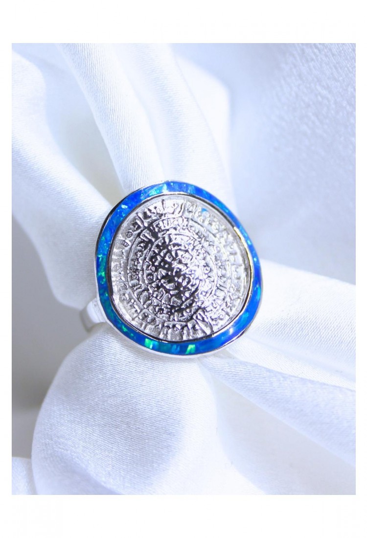 Women's Silver 925 Opal Rhodium Plated Ring with Phaistos Disc Design 527379