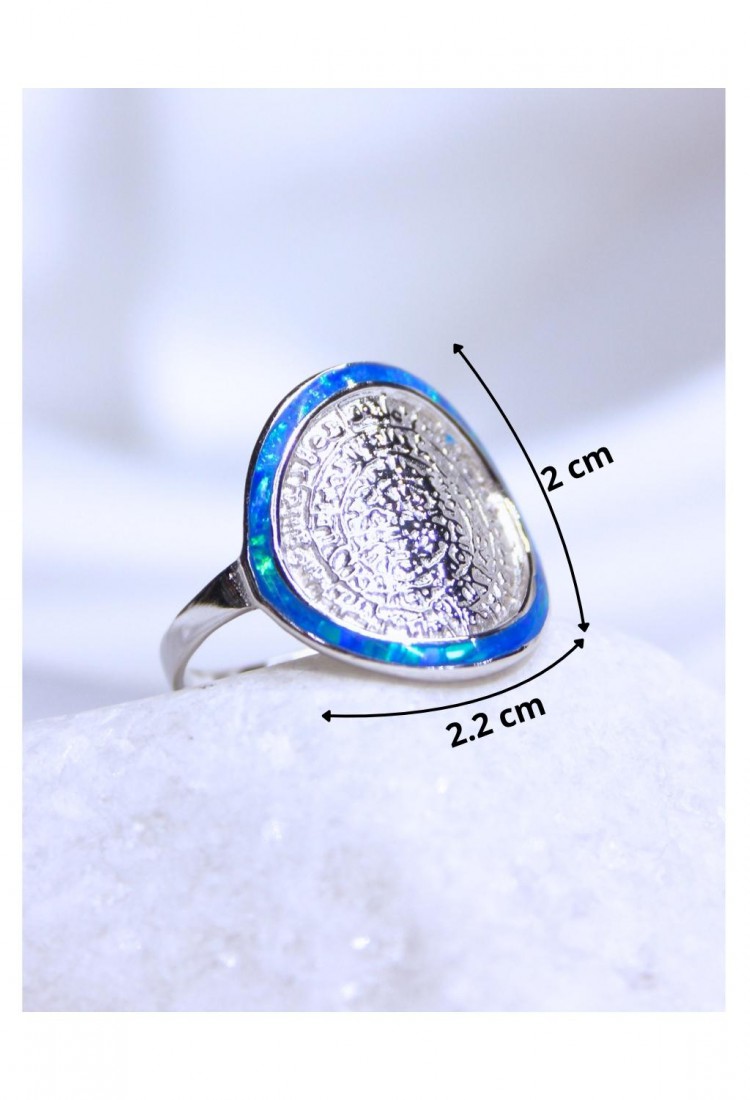 Women's Silver 925 Opal Rhodium Plated Ring with Phaistos Disc Design 527379