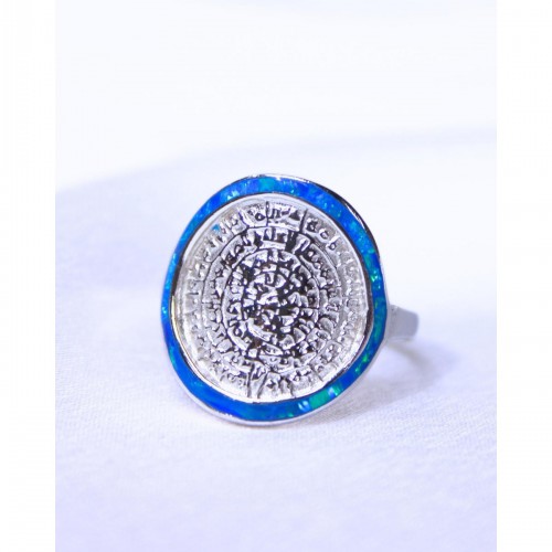 Women's Silver 925 Opal Rhodium Plated Ring with Phaistos Disc Design 527379