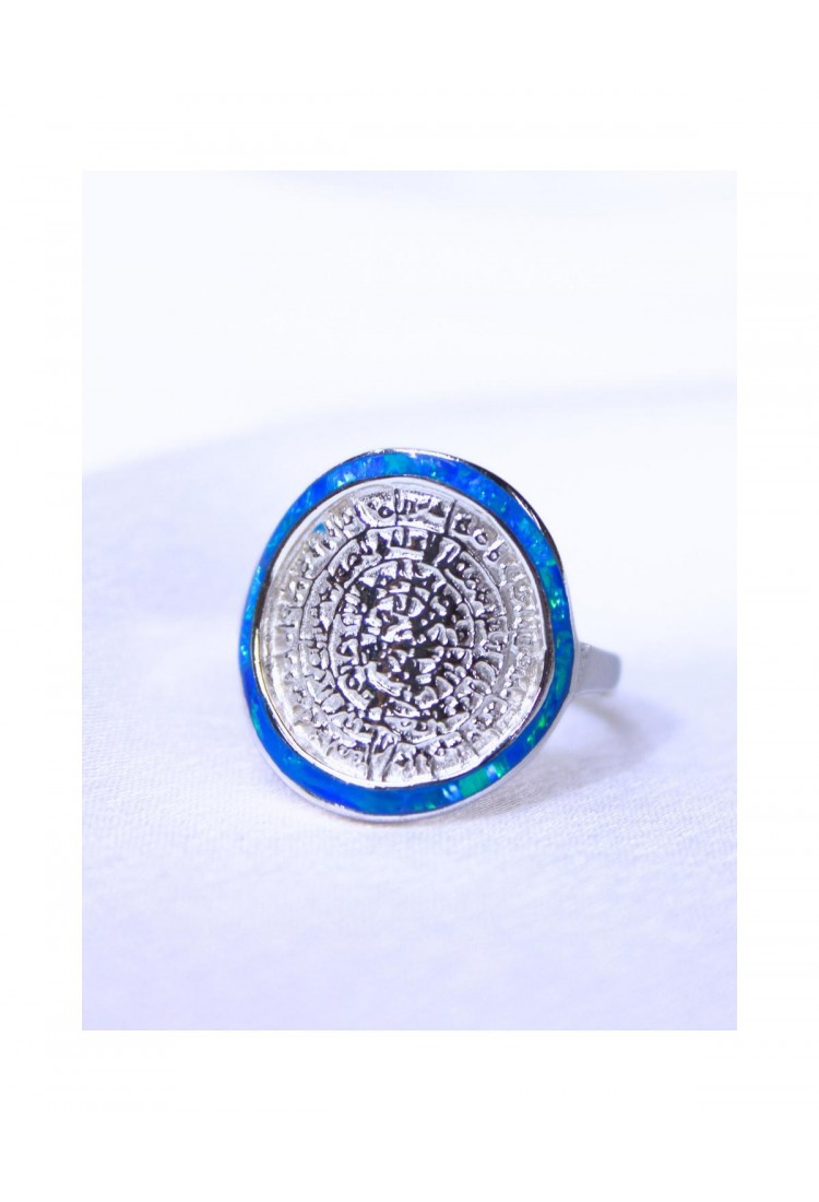 Women's Silver 925 Opal Rhodium Plated Ring with Phaistos Disc Design 527379