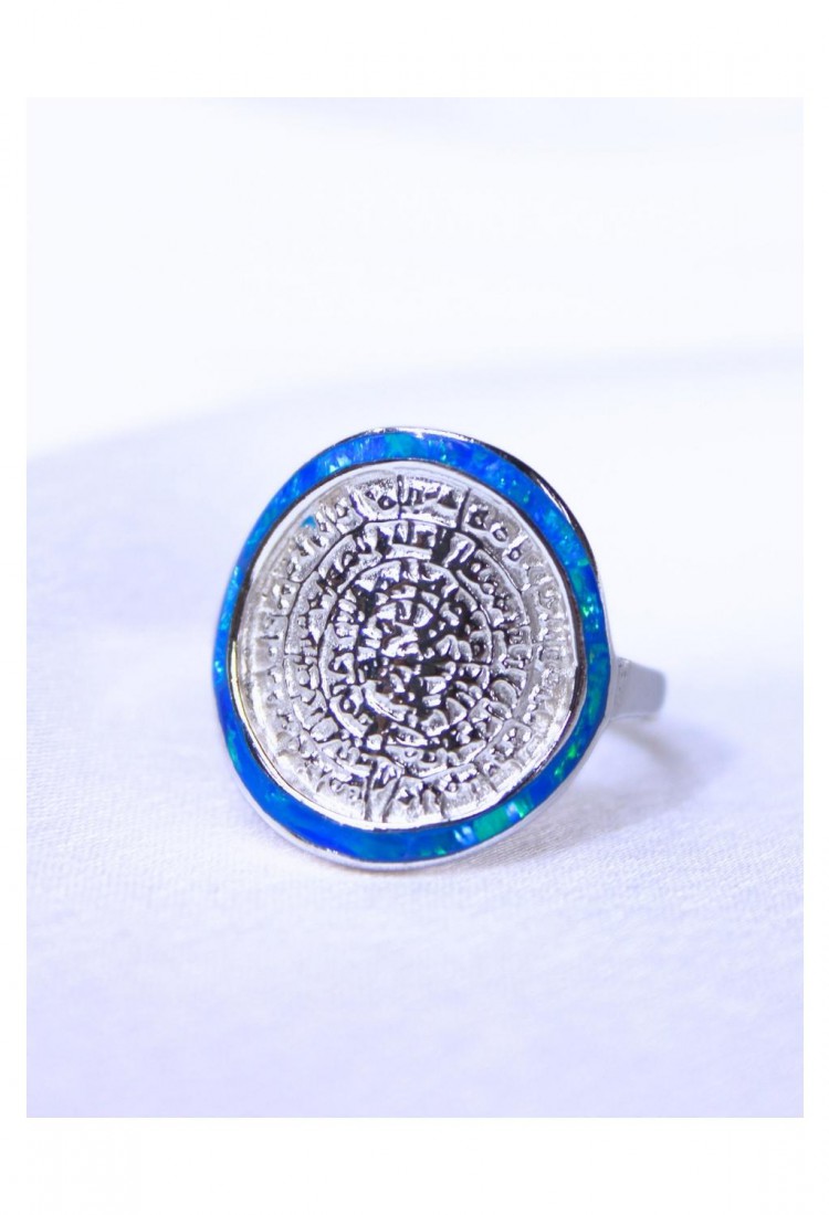 Women's Silver 925 Opal Rhodium Plated Ring with Phaistos Disc Design 527379