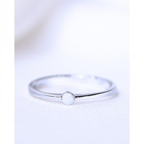 Women's Silver 925 Ring with White Opal Minimal Round Design Elegant Thin Band 527386-1