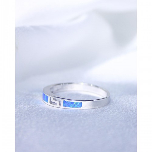 Women's Silver 925 Ring With Blue Opal Inlay Geometric Design 527411