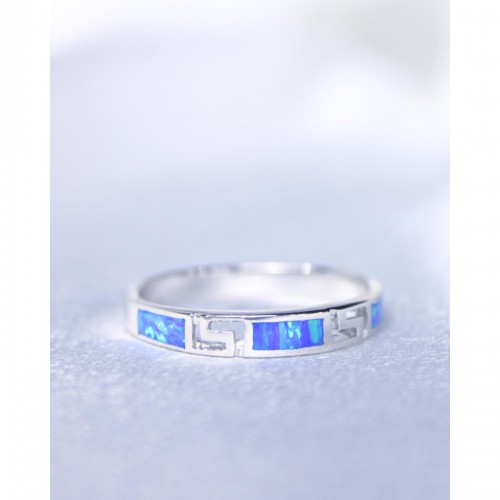 Women's Silver 925 Ring With Blue Opal Inlay Geometric Design 527411