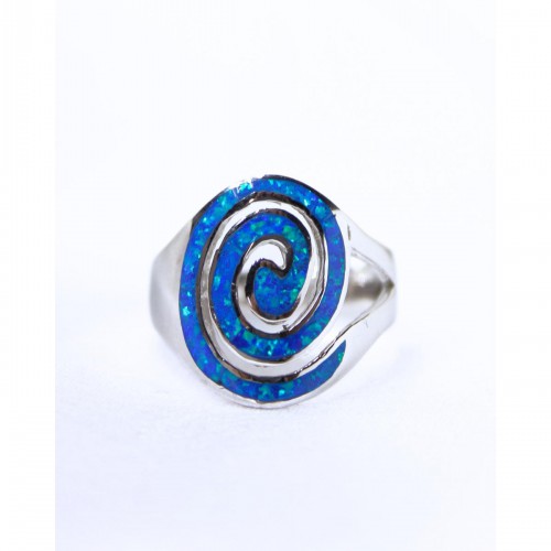 Women's Silver 925 Ring with Blue Opal Spiral Design 527387
