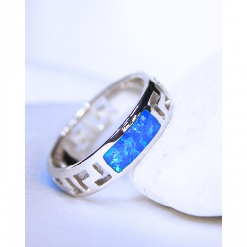 Women's Silver 925 Ring with Blue Opal Greek Key Design 527377