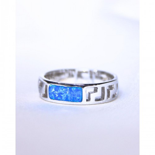 Women's Silver 925 Ring with Blue Opal Greek Key Design 527377