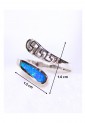 Women's Silver 925 Adjustable Open Ring with Blue Opal Modern Curved Design 527376
