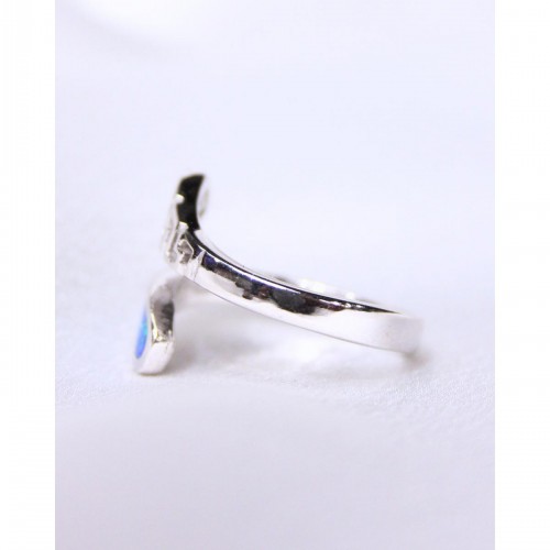 Women's Silver 925 Adjustable Open Ring with Blue Opal Modern Curved Design 527376