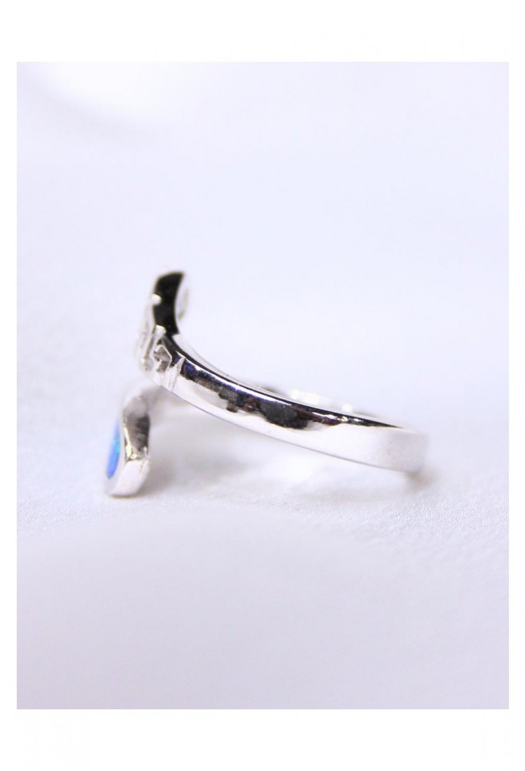Women's Silver 925 Adjustable Open Ring with Blue Opal Modern Curved Design 527376