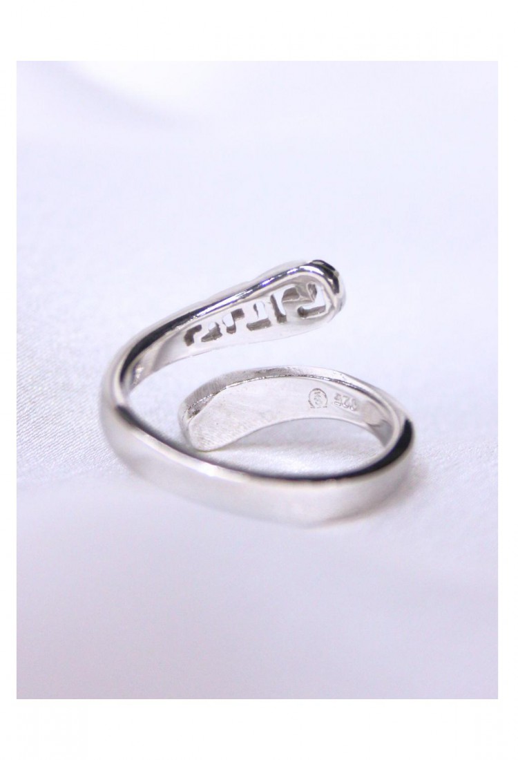 Women's Silver 925 Adjustable Open Ring with Blue Opal Modern Curved Design 527376