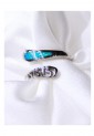 Women's Silver 925 Adjustable Open Ring with Blue Opal Modern Curved Design 527376