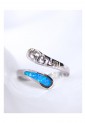 Women's Silver 925 Adjustable Open Ring with Blue Opal Modern Curved Design 527376