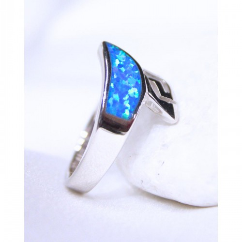 Women's Silver 925 Ring with Blue Opal Curved Statement Design 527375