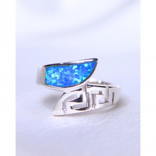 Women's Silver 925 Ring with Blue Opal Curved Statement Design 527375