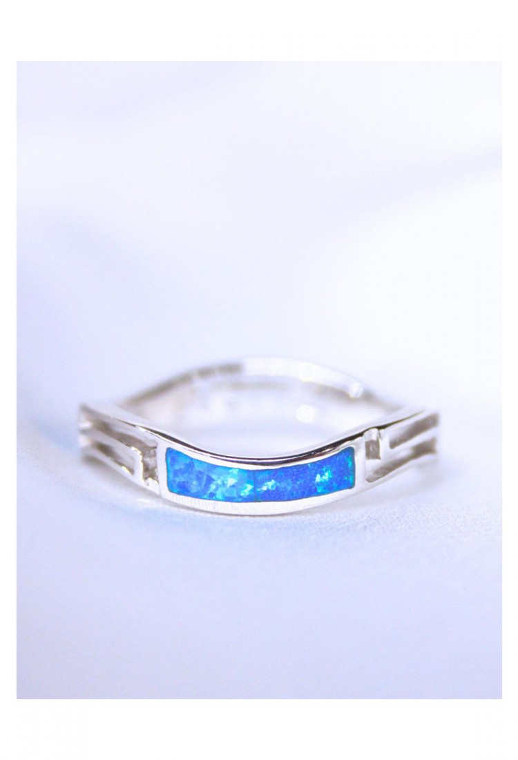 Women's Silver 925 Ring With Blue Opal Wavy Twisted Design 527383