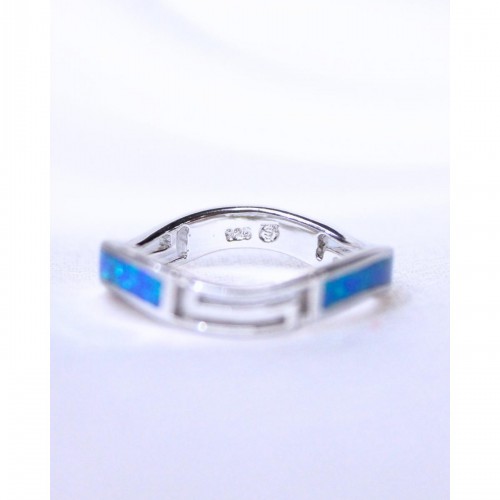 Women's Silver 925 Ring With Blue Opal Wavy Twisted Design 527383