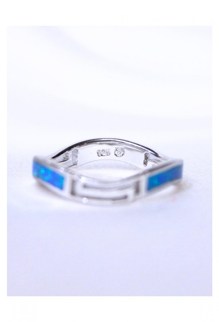 Women's Silver 925 Ring With Blue Opal Wavy Twisted Design 527383