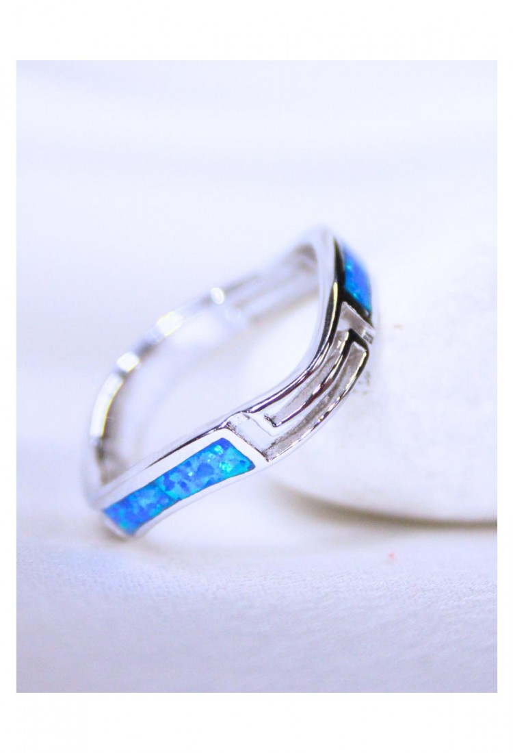 Women's Silver 925 Ring With Blue Opal Wavy Twisted Design 527383